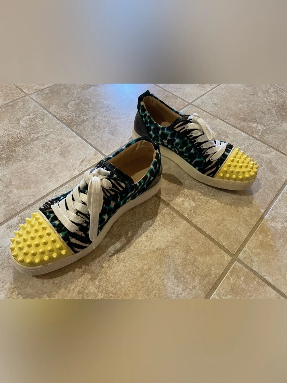Christian Louboutin Spike Sneakers in Yellow Leopard Print